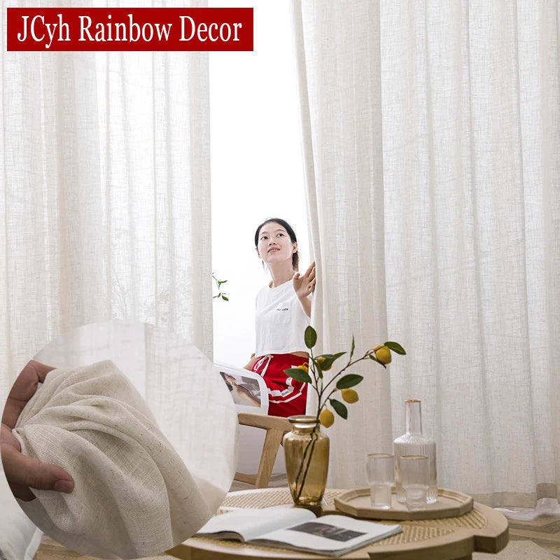 Thick Linen Look Sheer Curtains for Living Room Tulle Curtains for Bedroom Window Kitchen Door Curtain Short Rideaux Chambre