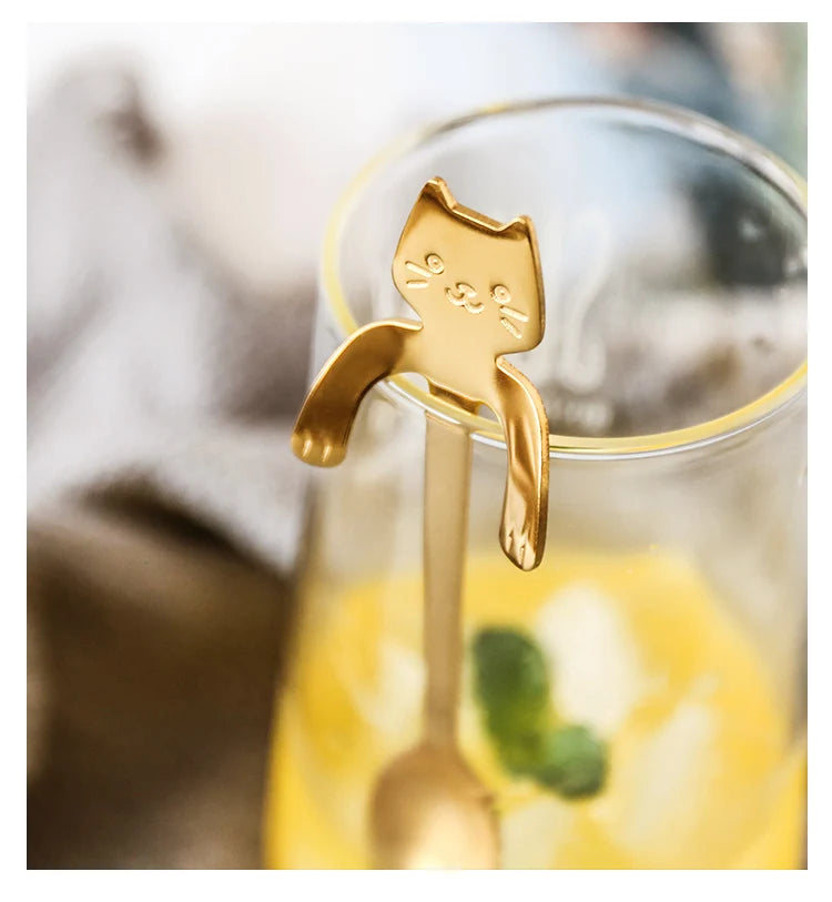 4pcs/set Stainless Steel Mini Cat Kitten Design Stainless Steel Coffee/Tea/Dessert/Drink/Mixing/Milkshake Spoon Flatware Gadgets