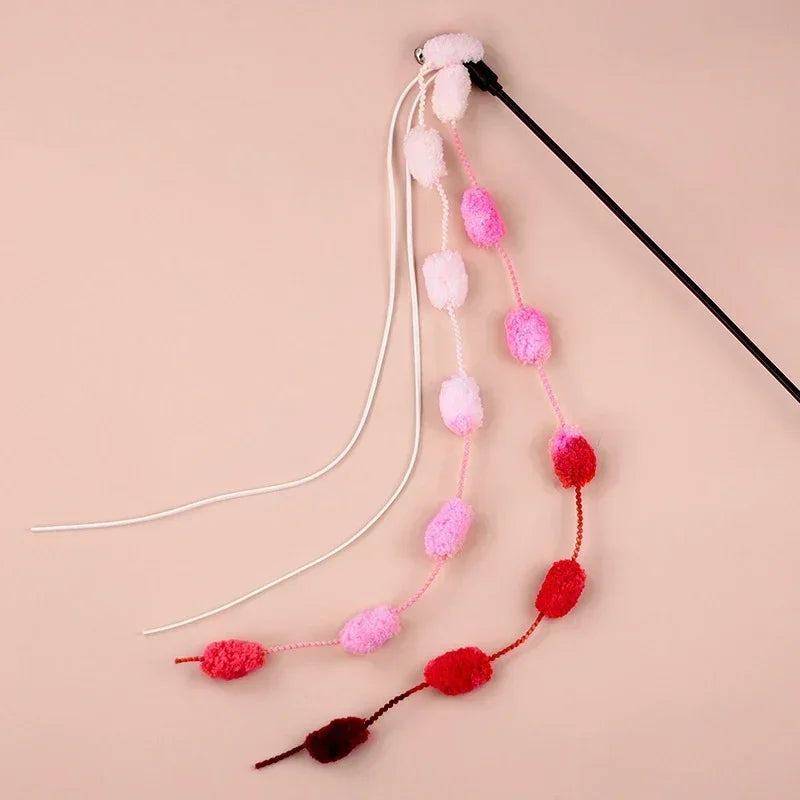 Cat Tassel Toy Plush Balls Cat Teaser Wand Cat Interactive Toys Funny Bell Ribbon PoleTeaser Wand Pet Supplies  Accessory
