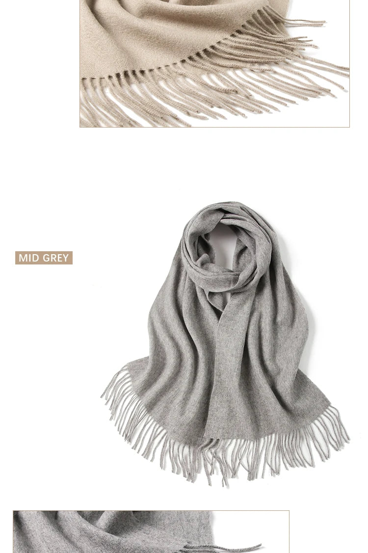 LONGMING 100% Merino Wool Knitted Shawl New Women Autumn Fashion Classic Plaid Solid Scarf Winter Warm Knottable Muffler for Man