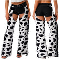 Womens Cow Spot Pattern Flannel Long Pants Adjustable Waist