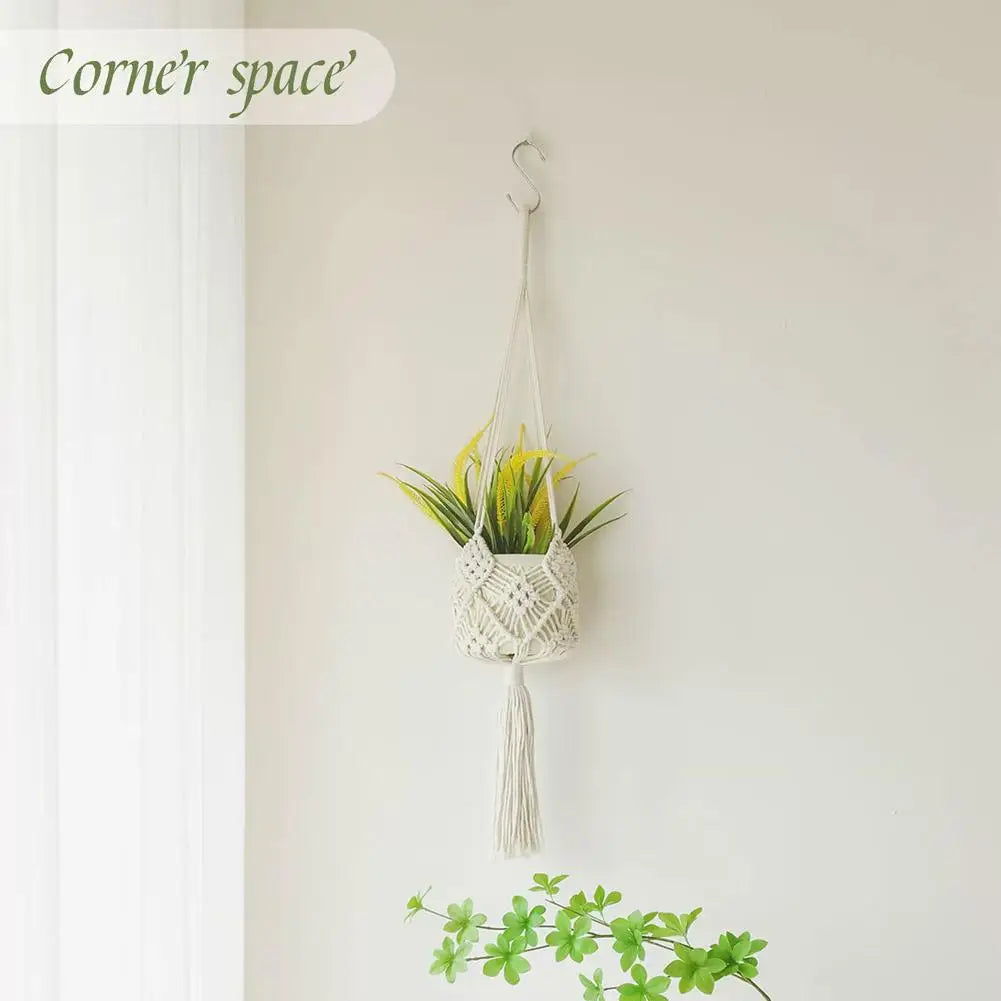Macrame Plant Hanger Handmade Cotton Rope Hanging Basket Boho Style Planter Holder for Indoor & Outdoor Home Decor