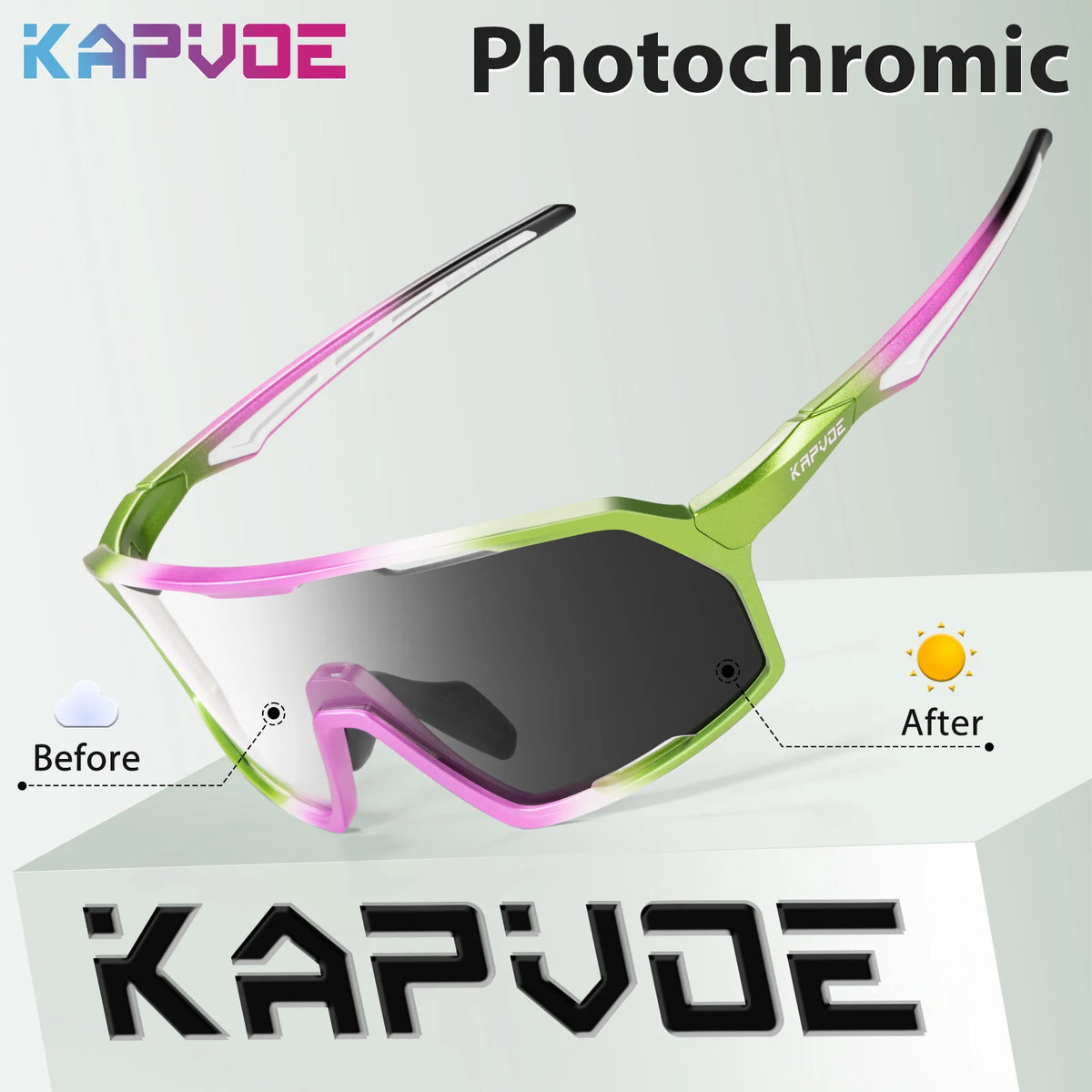 Kapvoe UV400 Photochromic Sunglasses on Sale Polarized Cycling Glasses