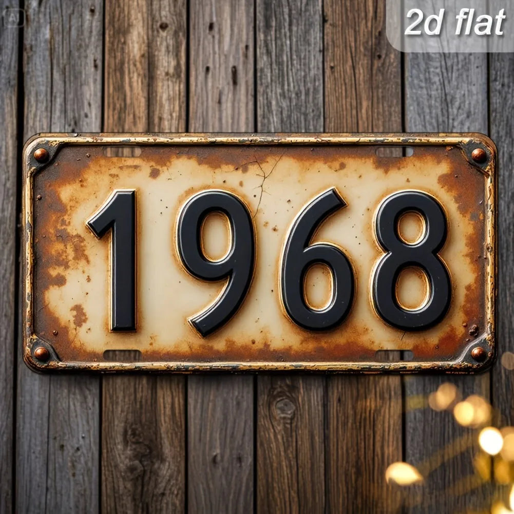 [Retro Iron Wall Sign] 2D Flat 1968 6x12" Metal Plaque - Rustic Black Numbers, Cafe Bar Indoor-Outdoor Decor