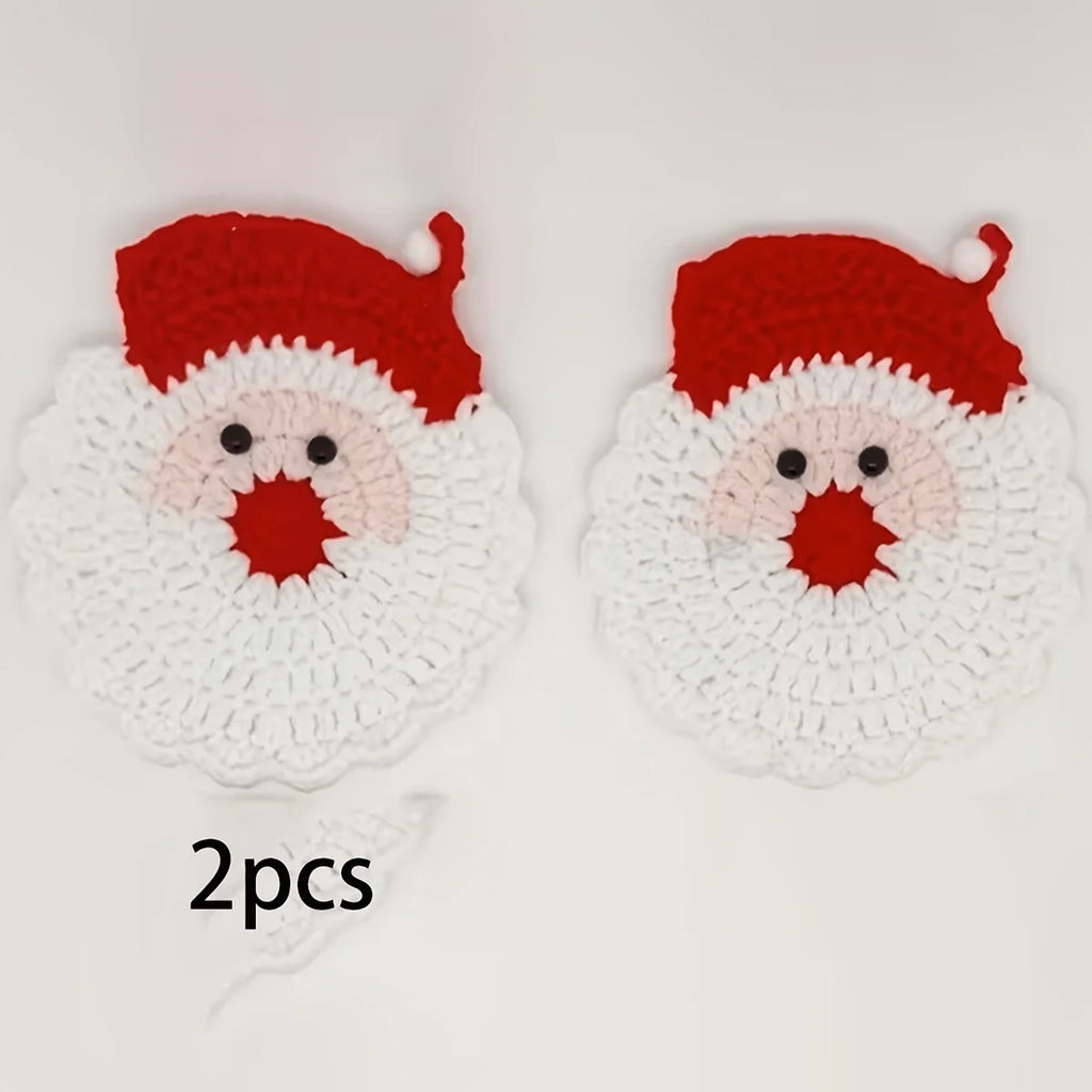 2/4pcs Handmade Crochet Santa Claus Coasters Durable Fabric Drink