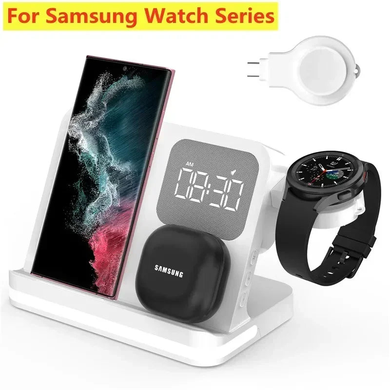Phone Watch Wireless Charger with LED Light Clock Alarm For iPhone 16/15/14/13/12 Apple Watch 2-10 SE  Airpods Pro Fast Charging