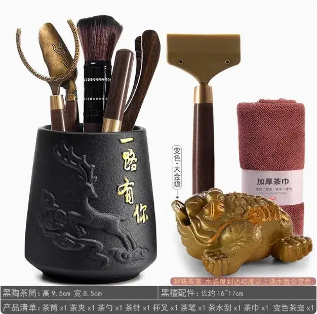 Kungfu Tea Set Accessories, Tea Ceremony, Six Gentlemen Whole Set, Black Sandalwood, Solid Wood Tea Clip, Bamboo Tweezers