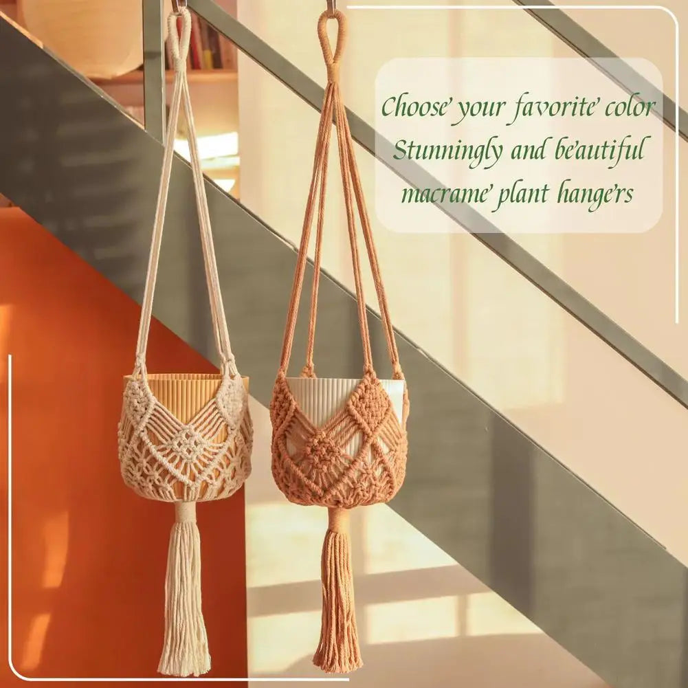 Macrame Plant Hanger Handmade Cotton Rope Hanging Basket Boho Style Planter Holder for Indoor & Outdoor Home Decor