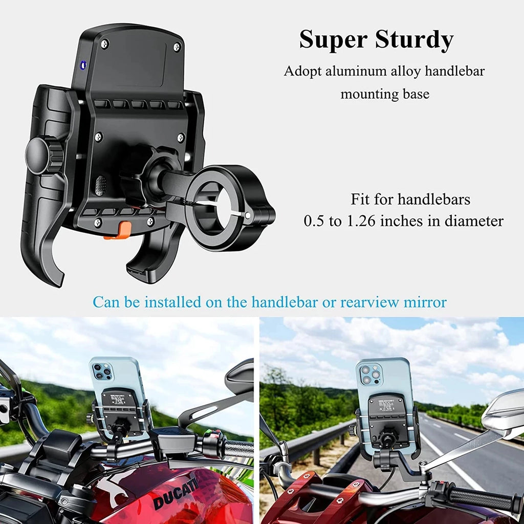 Motorcycle Phone Holder Wireless Charger Moto Motorbike Mirror Mobile Stand Support USB-C Fast Wireless Charging Cellphone Mount
