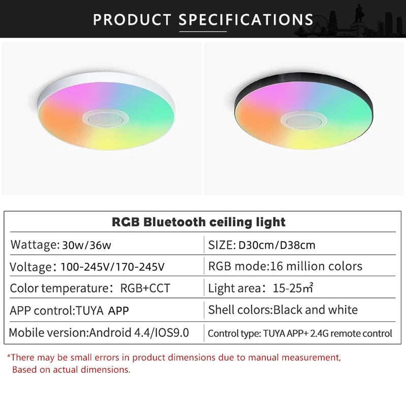 Tuya Smart Audio Ceiling Light APP Remote Control RGB Ambient Lamp Living Room Bedroom Home Decor LED Music Ceiling Lights