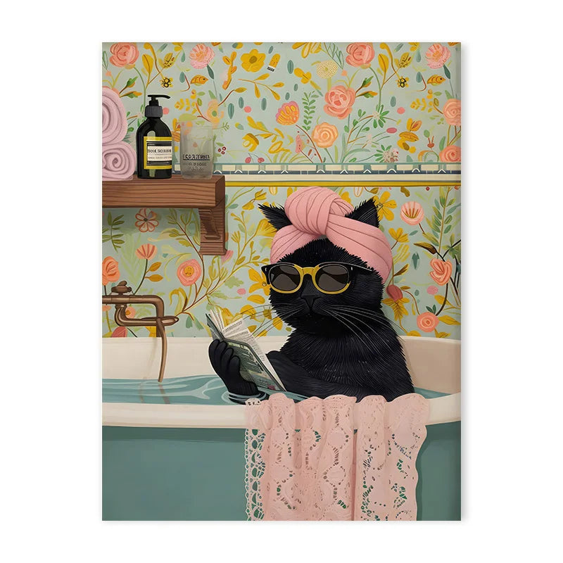 Colorful Bathtub Animal Tiger Zebra Black Cat Aesthetic Canvas Painting Nordic Bathroom Wall Art Poster Living Room Home Decor