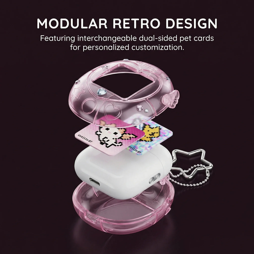 Cute Tamagotchi Airpods Pro 2 1 Case, Star Lanyard Silicone Earphone Storage Bag, Pink Transparent Aesthetic Desktop Ornament