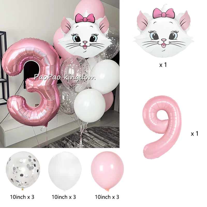 1 Set Marie Cat Theme Balloons Kids Happy Birthday Party Decor Latex Foil Balloons Baby Shower Girl Toys Gift
