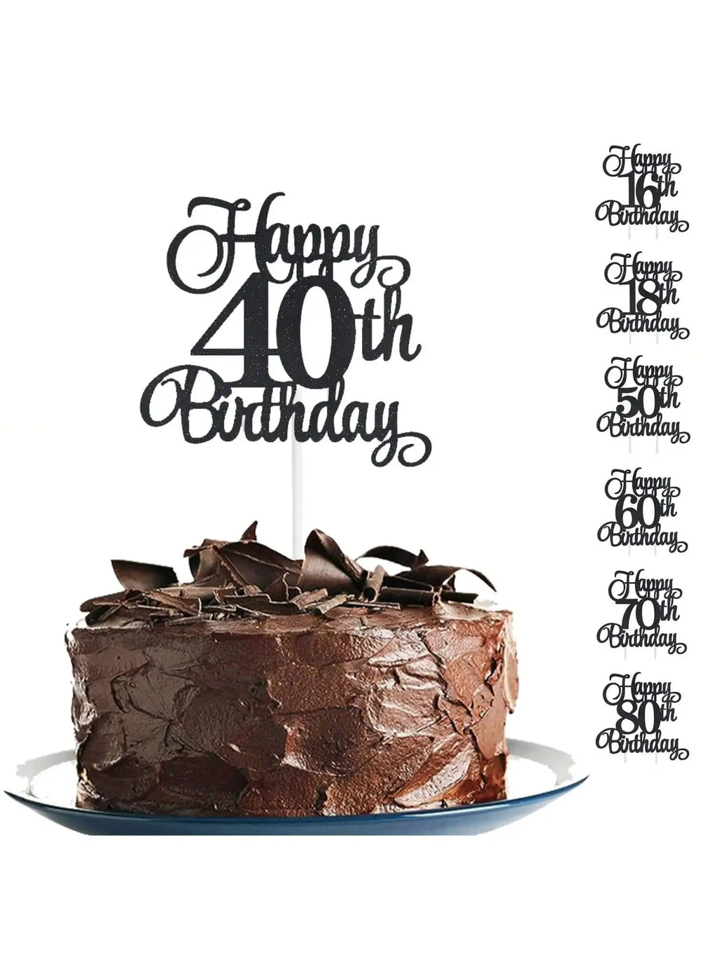 1 pcs Personalised Age Cake Topper Cupcake Flag Happy Birthday Glitter 30th 40th 50th 60th 70th 80th 90th Decor Adult Kids
