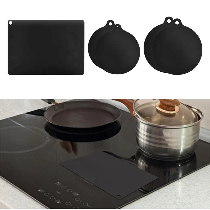 5PCS Induction Cooktop Black Protector Set Heat Resistant Electromagnetic Stove Protection Rectangular Round Mat For Kitchen Pot