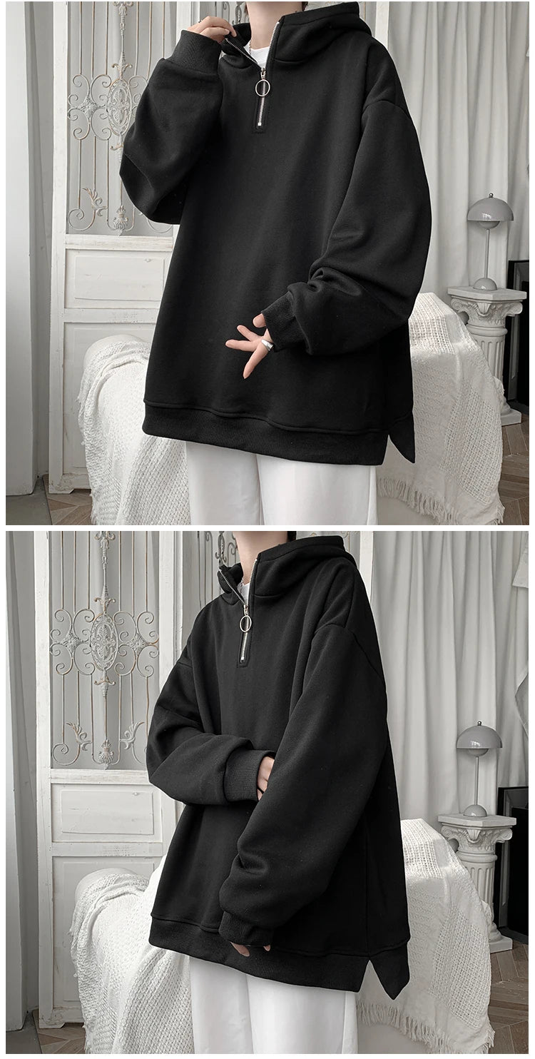 Turtleneck Hoodie Zipper Pullovers Streetwear Hip Hop Hooded Sweatshirt Men Clothing Korean Couples Harajuku Coat