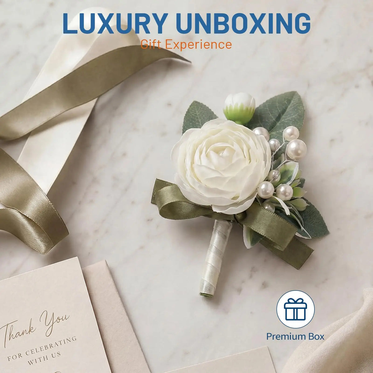 White Peony Boutonniere Set for Men