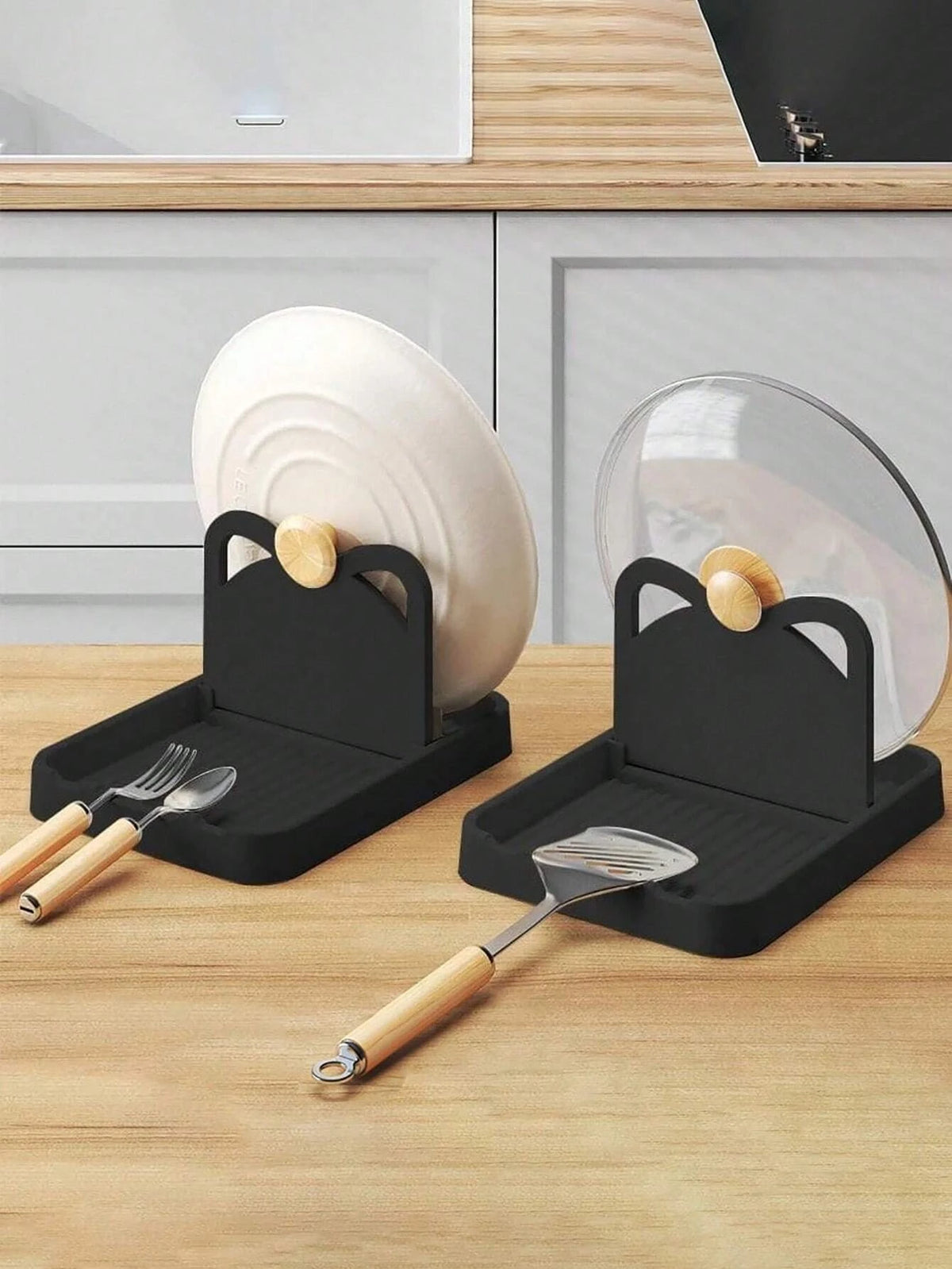 1/2pcs Multifunctional Pan Pot Lid Holder Stand Pan Pot Cover Rack Spoon Rest Pot Lid Spatula Spoon Storage Shelf Kitchen Tools