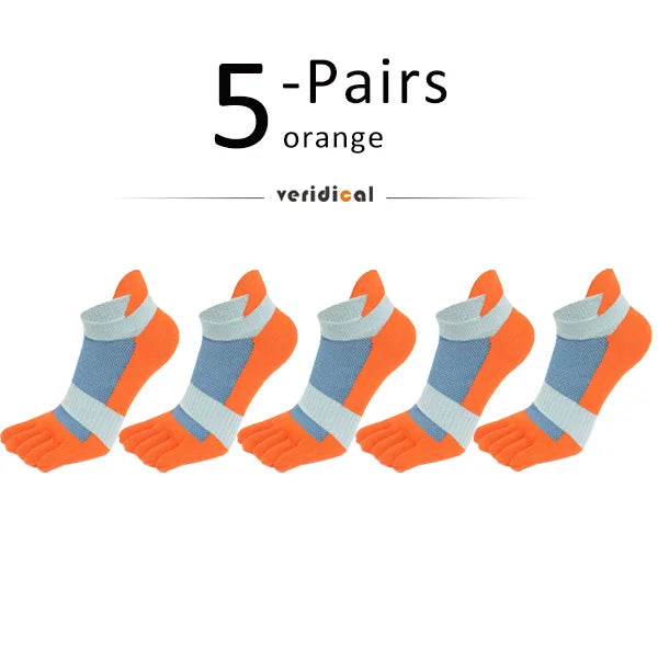 5 Pairs Five Finger Ankle Sport Socks Cotton Mens Striped Mesh Breathable Shaping Anti Friction No Show Socks With Toes EUR39-46