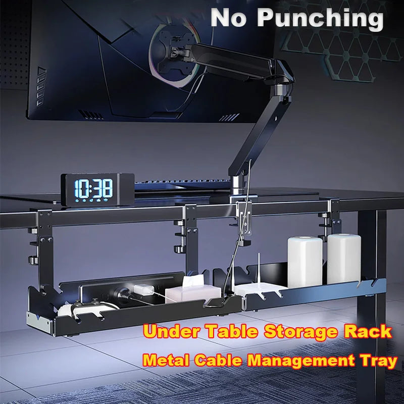 New No Punching Under Table Storage Rack Metal Cable Management Tray Standing Desk Organizer Cord Management Storage Accessories