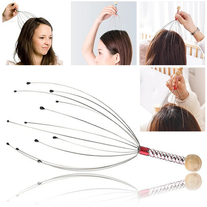 Relax Octopus Head Massager Stainless Steel Engraved Head Relaxer