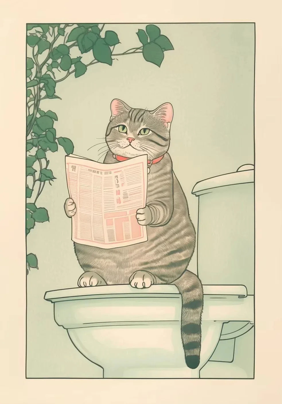 Cat in the Bathtub Japanese Vintage Classic Tiger Cat Wall Art Japanese Bathroom Toilet Poster Home Living Room Bedroom Decor