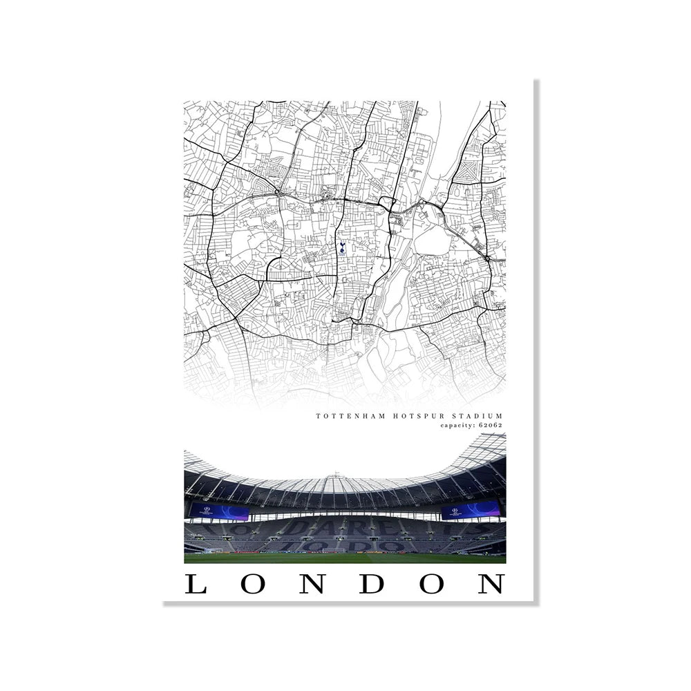 Football Poster Clubs Map Liverpool Manchester Football Stadium Poster Wall Art Canvas Painting for Living Room Home Decor