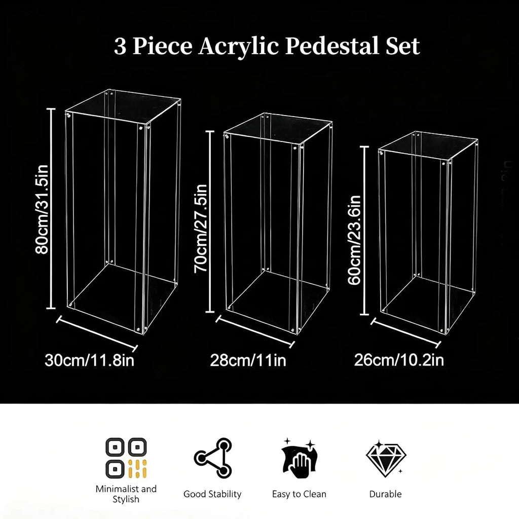 Clear Acrylic Pedestal Display Stands, 3 Pack