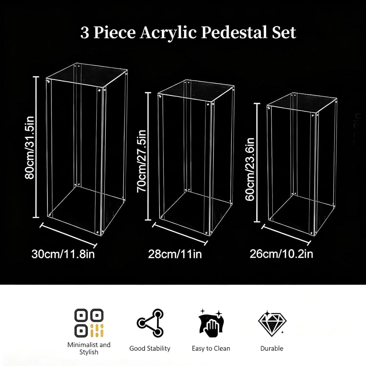 Clear Acrylic Pedestal Display Stands, 3 Pack