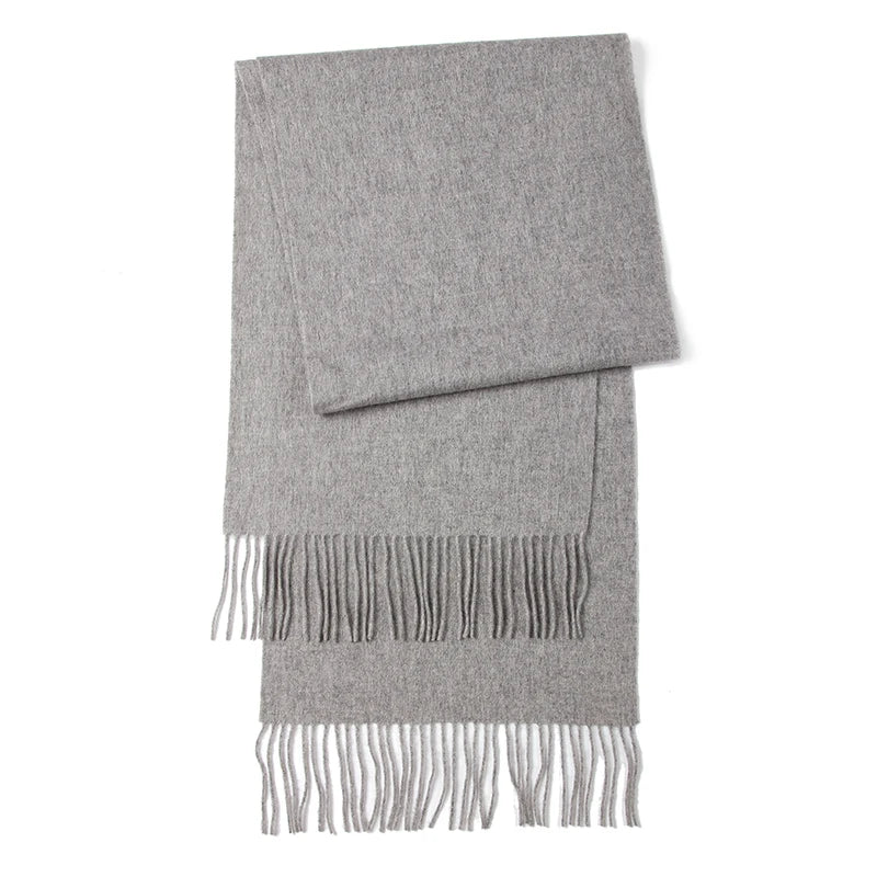 LONGMING 100% Merino Wool Knitted Shawl New Women Autumn Fashion Classic Plaid Solid Scarf Winter Warm Knottable Muffler for Man