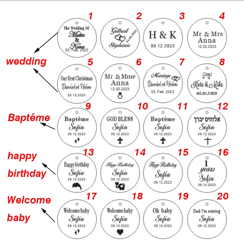 Personalized Mirror Acrylic Tags For Wedding Engagement Custom Baptism Wedding Name Baby Baptism Mirror Decoration Gift Tags