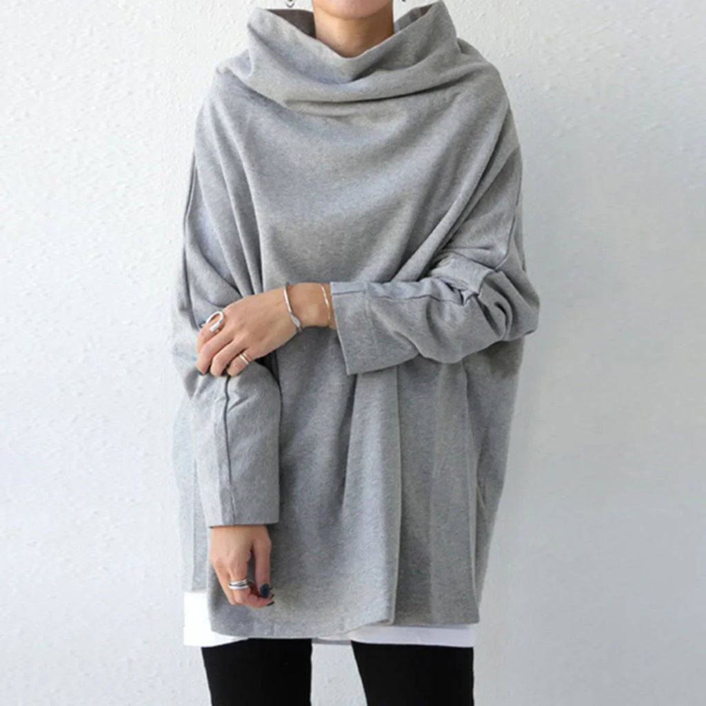 Missuoo Women's Black Turtleneck Oversized Blouse 2026 Summer Casual Loose Long Sleeve Asymmetric Hem T-shirt Top