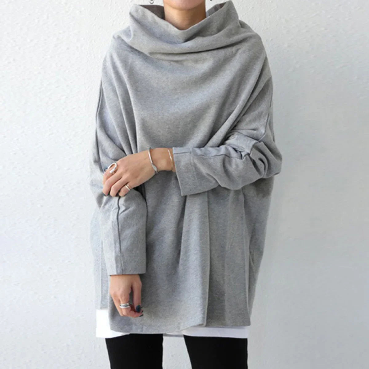 Missuoo Women's Black Turtleneck Oversized Blouse 2026 Summer Casual Loose Long Sleeve Asymmetric Hem T-shirt Top