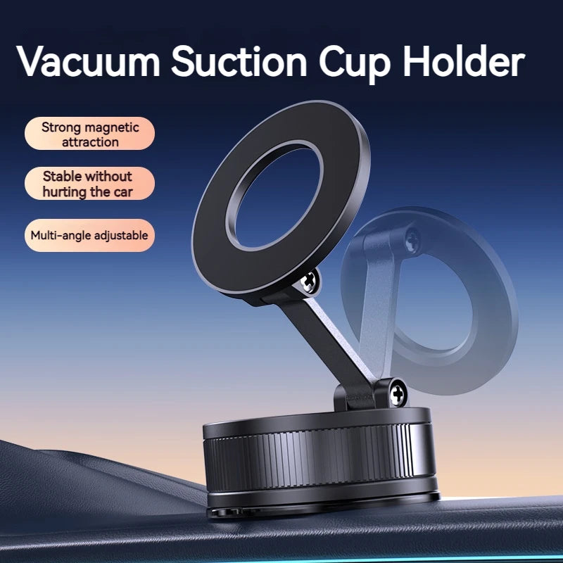 Foldable and Rotatable Metal Vacuum Suction Magnetic Car Holder Suitable for Kitchen Bath Gym Compatible with All Mobile Phones