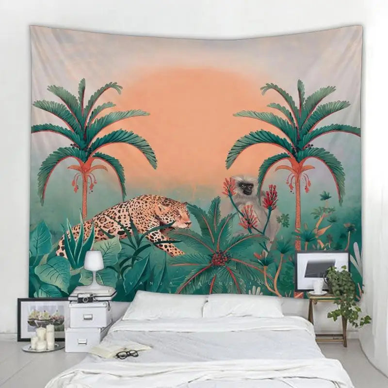 Aesthetic Home Decor Tapestry Beach Towel Yoga Mat Blanket Table Cloth Tapestry Tropical Jungle Animals Wall Hanging Tapestry
