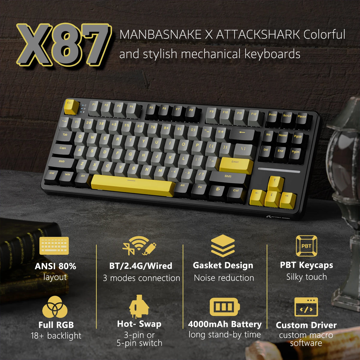 ATTACK SHARK X87 Wireless Mechanical Gaming Keyboard USB-C
