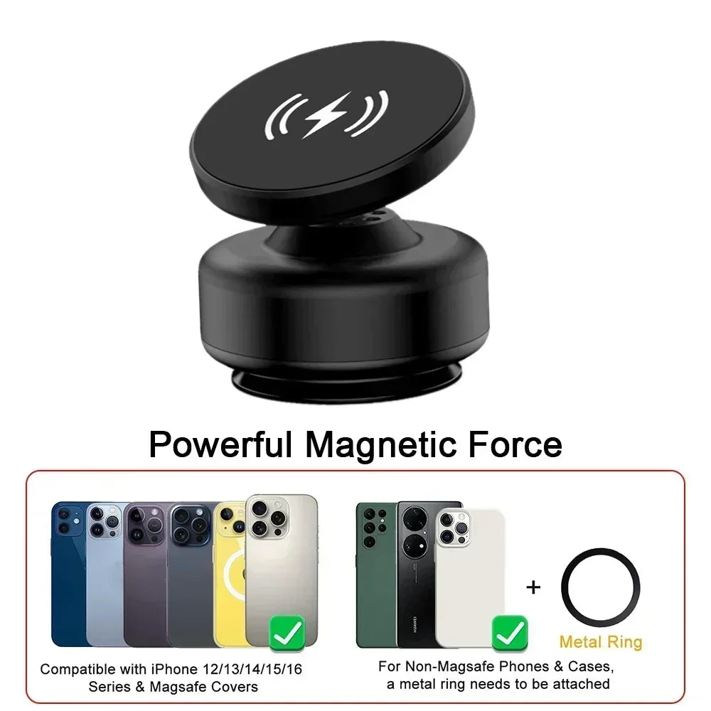 Car Center Console Wireless Charger Magnetic Vacuum Suction Cup Phone Holder for Magsafe iPhone 16 15 14 13 Fast Charging Stand