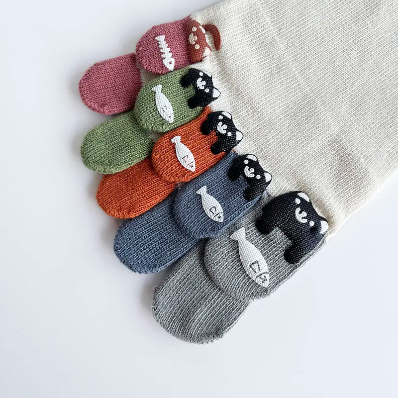 1/5 Pairs Toe Socks Women Girl Cotton White Cute Cartoon Bear Fish Print Soft Beautiful Fashions Ankle Boat Five Finger Socks