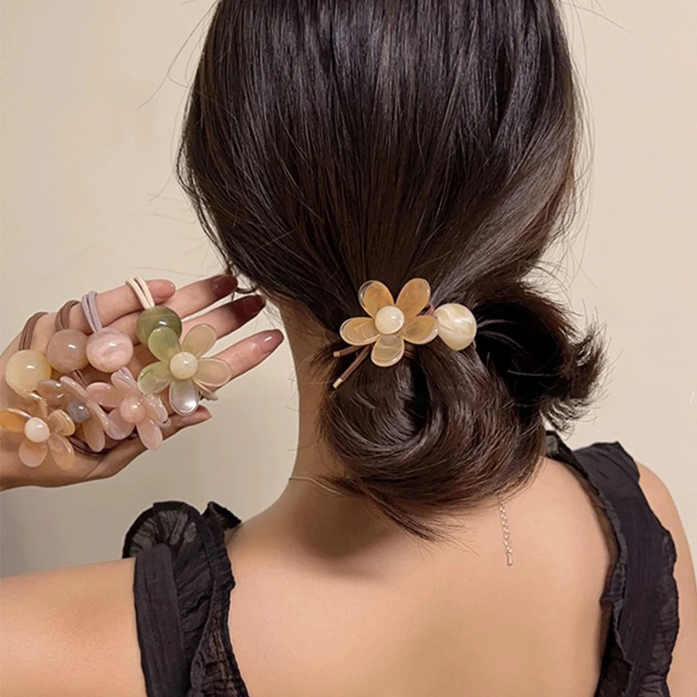 5Pcs New Fashion Women Sweet Hair Tie Set Cute Flower Elastic Hair Bands Hair Ropes Scrunchies Headwear Hairs Accessories