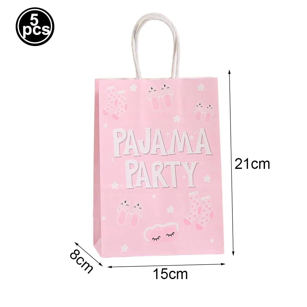 Pink Pajama Theme Candy Biscuit Snack Gift Bags with Handle Girls Night Birthday Party Baby Shower Decoration Supplies Gifts