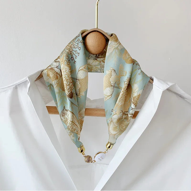 Imitation Silk Scarf Magnetic Buckle Necklace Pendant Wearing Spring and Autumn Cervical Protection for Women