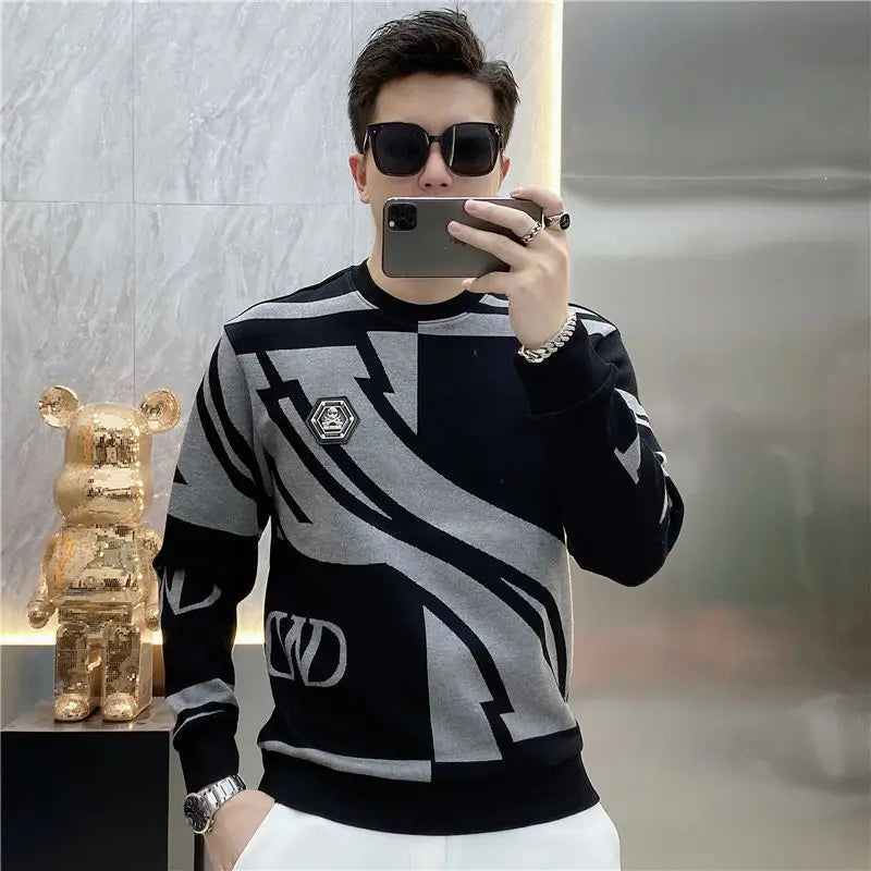 Men's Pullover Slim Fit Round Neck Crewneck Male Sweatshirt Contrasting Colors Cheap Luxury Simple Streetwear Loose Aesthetic
