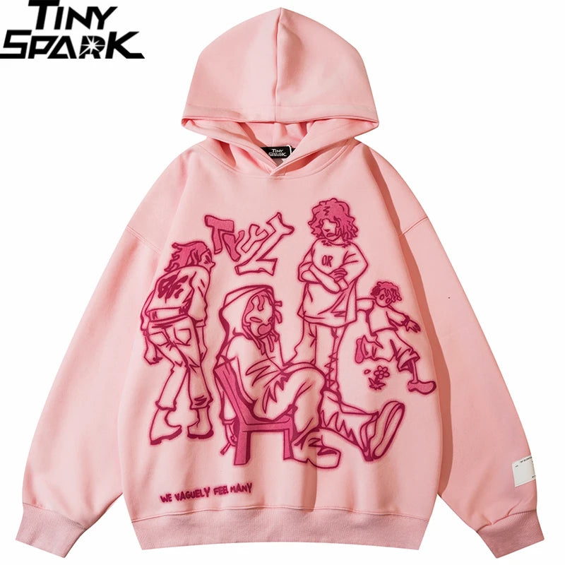 2025 Men Streetwear Pink Hoodie Sweatshirt Funny Cartoon Graphic Hoodie Autumn Harajuku Anime Hooded Pullover Hip Hop Hipster