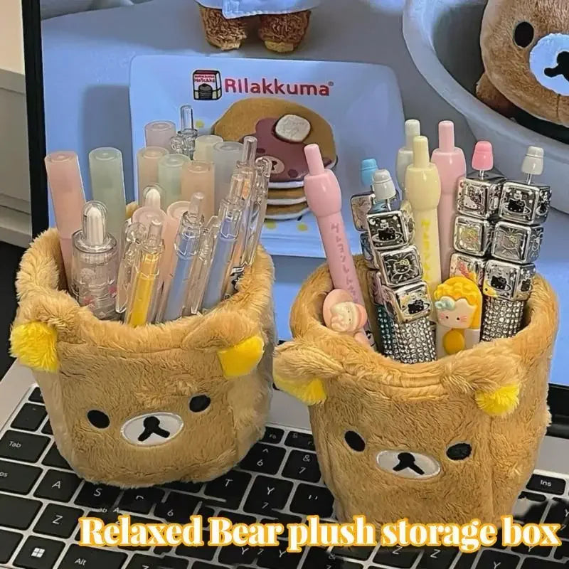 New Cute Rilakkuma Pen Holder Cartoon Anime Pen Container Desk Organizer Decorations School Students Gifts Stationery Supplies