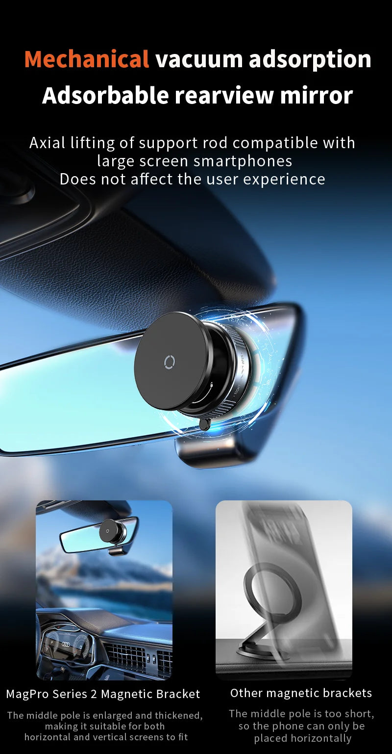 Universal Car Phone Holder Vacuum Suction Cup Strong Magnetic Adsorption 360°Phone Bracket For Gym Kitchen Car Navigation Stand