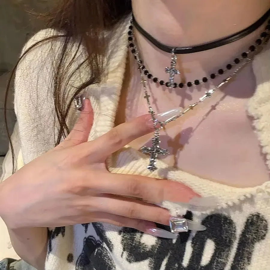 Personalized Punk Star Heart Cross Chain Double Layer Necklace for