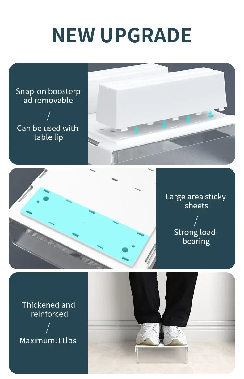 Transparent Under Desk Drawer Self Stick Hidden Storage Tray Quiet Pull Out Desk Organizer Accessory