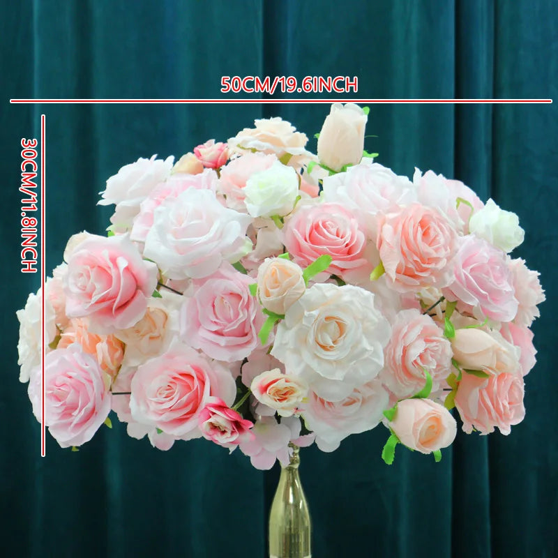 White Wedding Backdrop Decor Rose Floor Flower Runner Event Table Centerpieces Ball Pink Floral Strip Arrangement Party Props