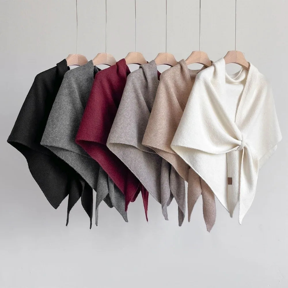 Casual Solid Color Knitted Shawl Thickened Soft Triangle Scarf Winter Warm Neck Wrap Wool Blended Shawl