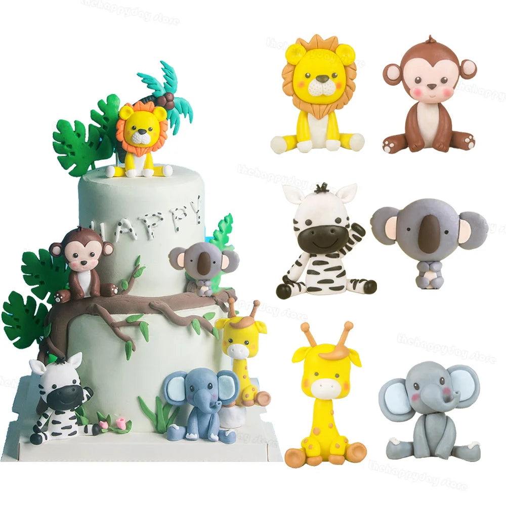 Animals Cake Topper Jungle Safari Birthday Cake Decorations Lion Monkey Elephant Zebra Giraffe Cake Toppers Wild Birthday Decor